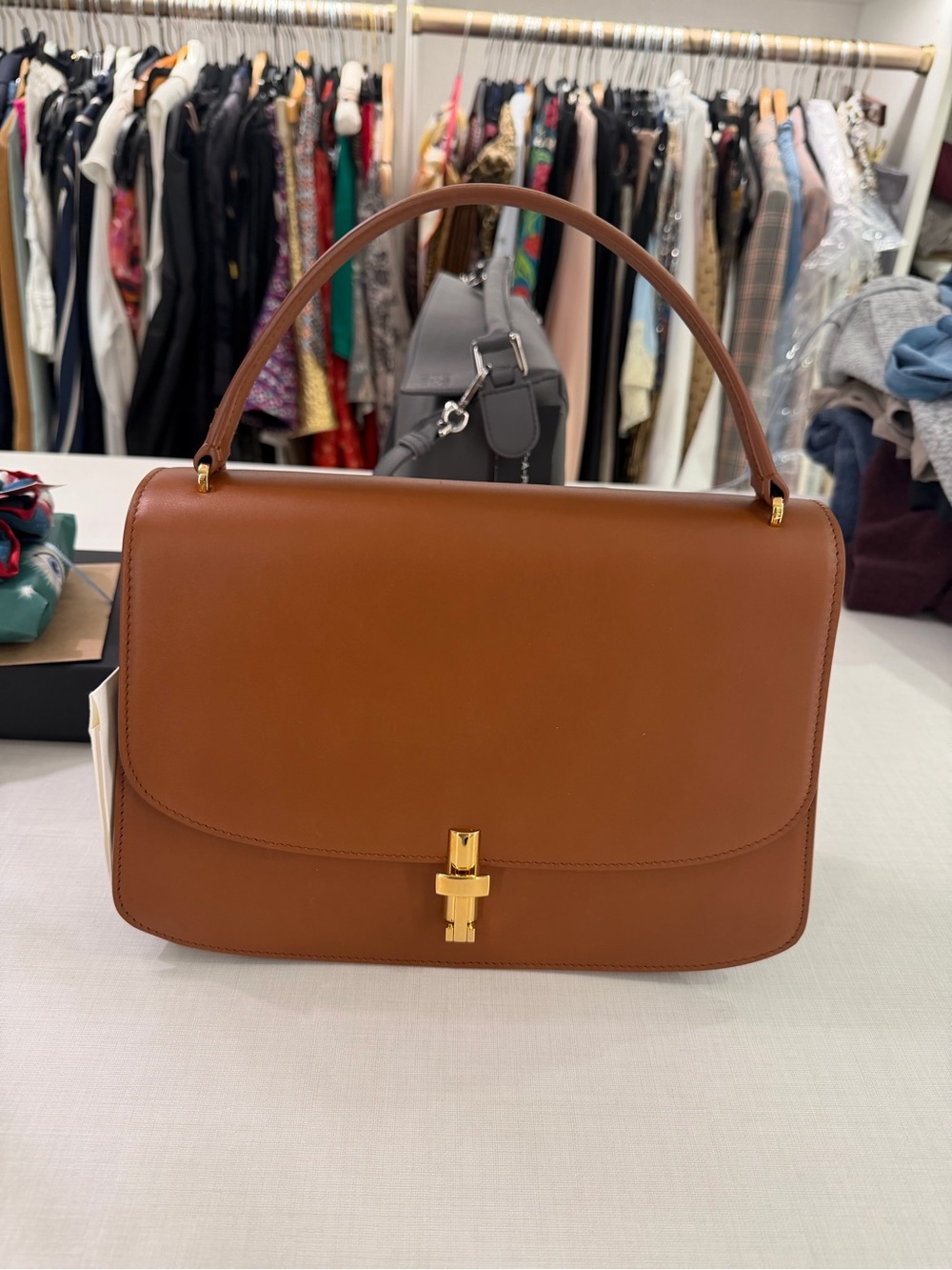 The Row Cognac Smooth Leather Top-Handle Mini Bag - Picture 4 of 5